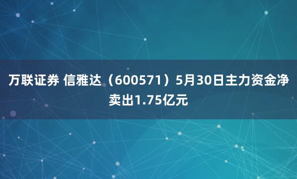 万联证券 信雅达（600571）5月30日主力资金净卖出1.75亿元