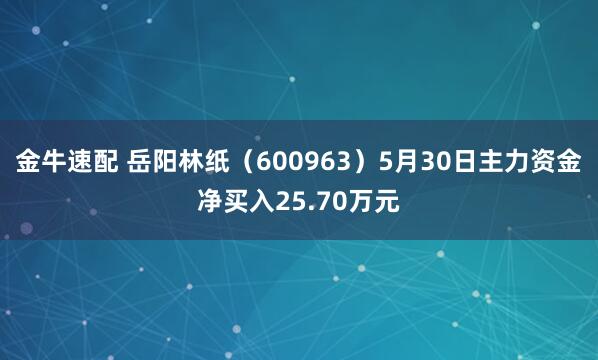 金牛速配 岳阳林纸（600963）5月30日主力资金净买入25.70万元